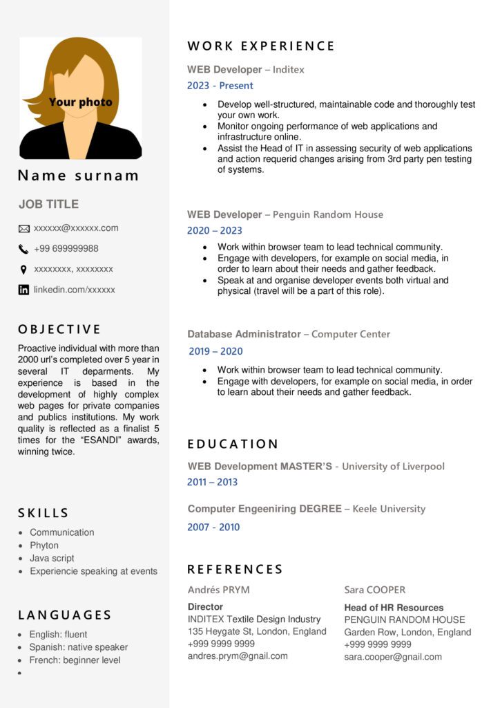 modelo de curriculum en estados unidos